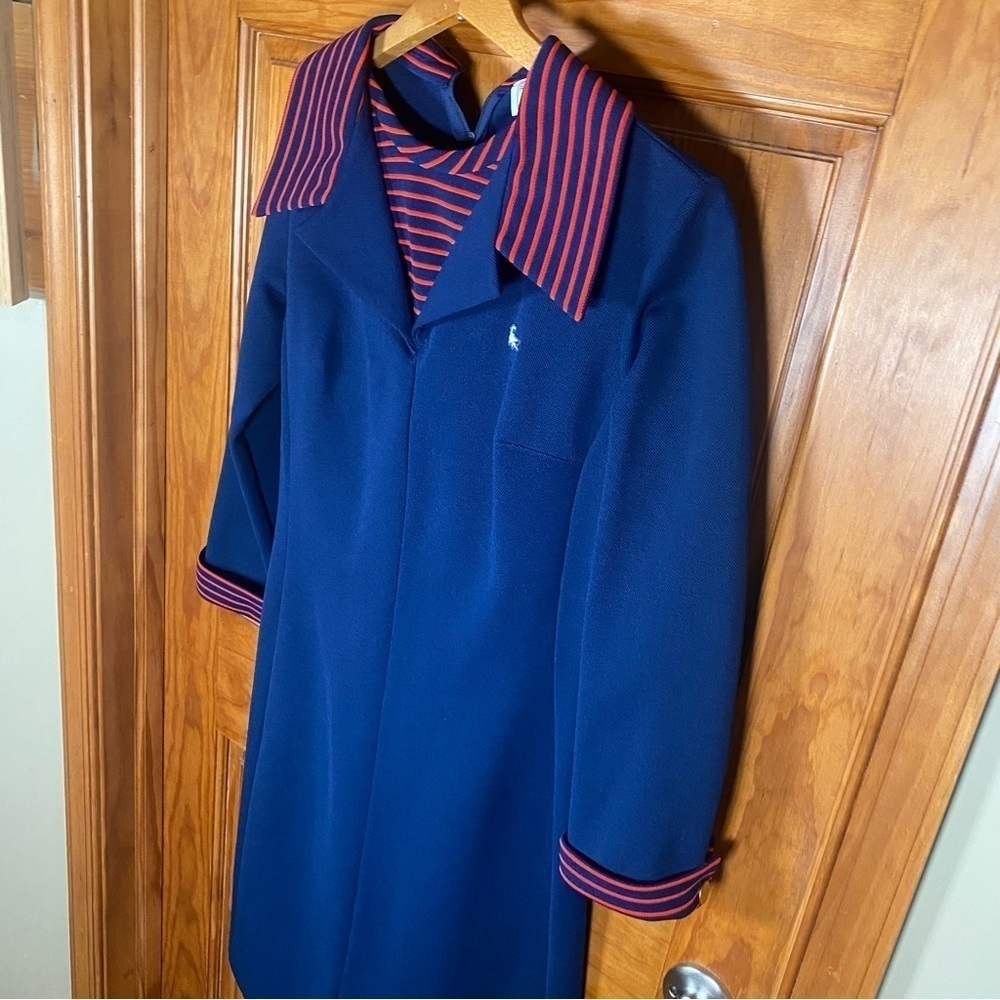 Extremely RARE Vintage Chemise Lacoste 1970s Navy Dress with Red Stripe Accent - Picture 5 of 12